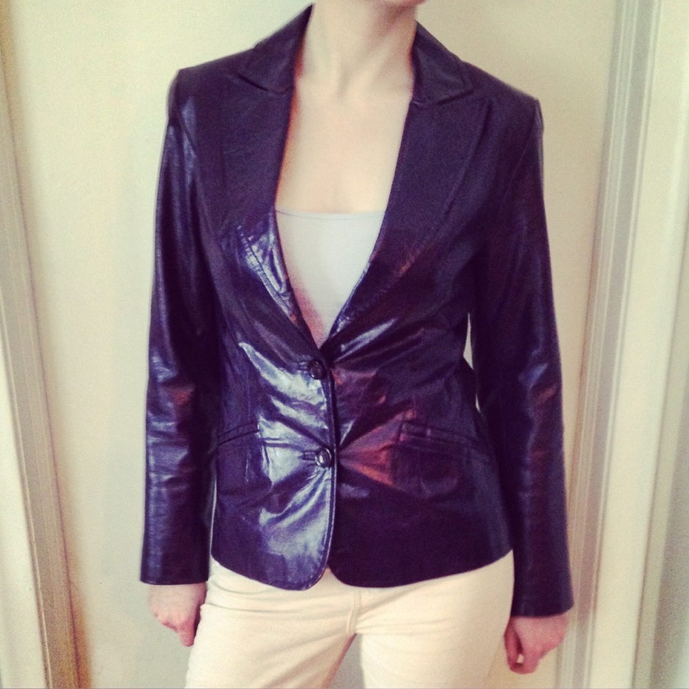 Elements by Vakko Purple Leather Jacket Blazer - Picture 1 of 5